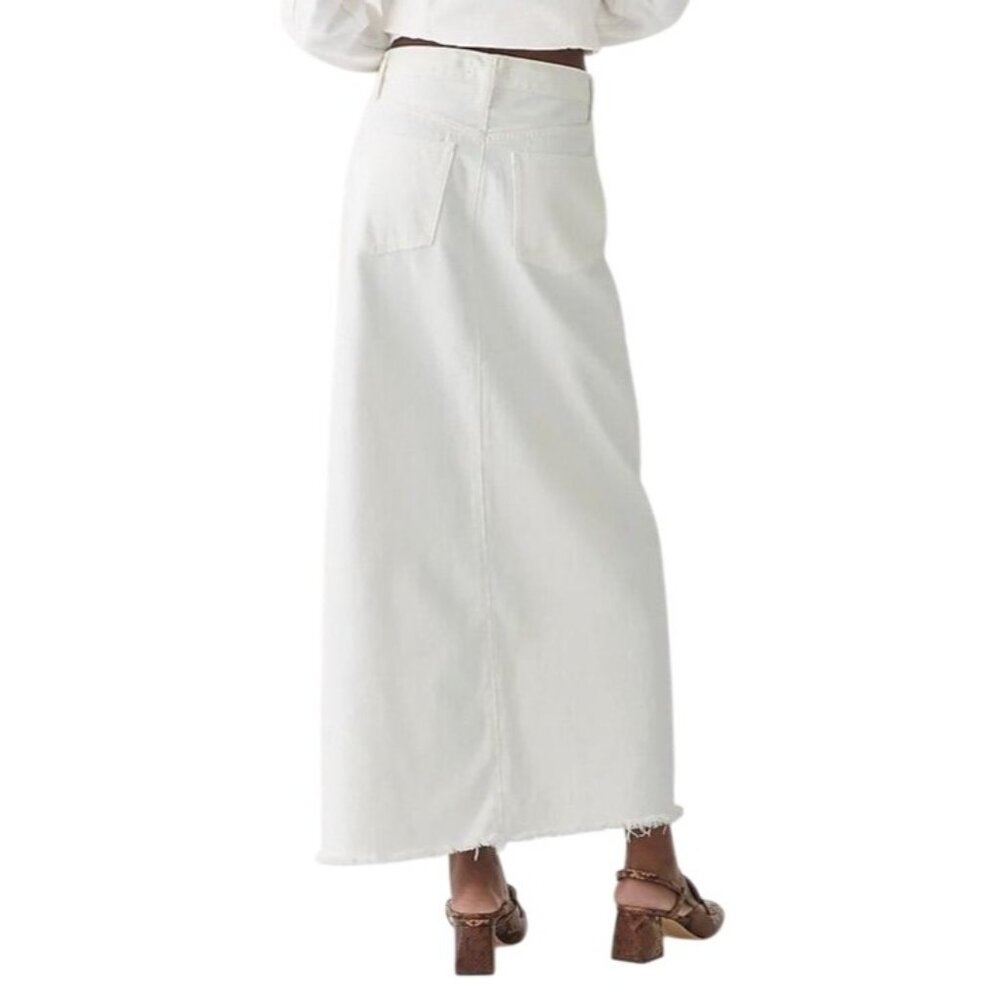 J.Crew White High-Rise Denim Maxi Skirt Frayed Hem Size 26 100% Cotton NWT - Picture 9 of 10